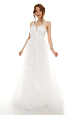 6871 İşlemeli Uzun Tül Nişanlık