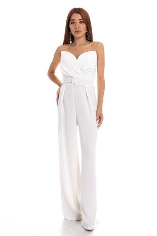 70116 Kemerli Straplez Kadın Krep Tulum