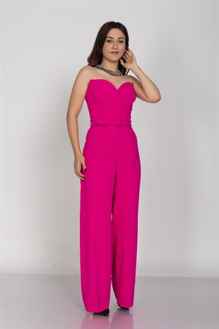 70116 Kemerli Straplez Kadın Krep Tulum