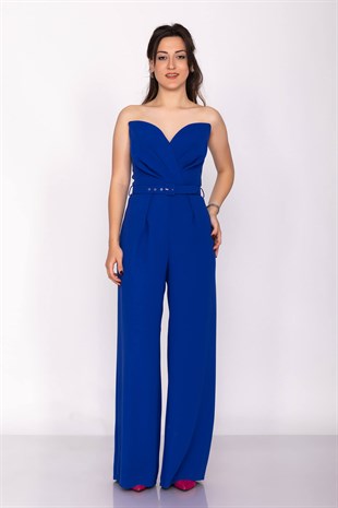 70116 Kemerli Straplez Kadın Krep Tulum