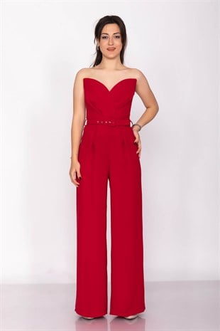 70116 Kemerli Straplez Kadın Krep Tulum