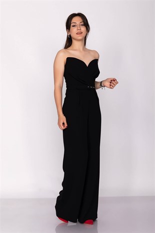 70116 Kemerli Straplez Kadın Krep Tulum