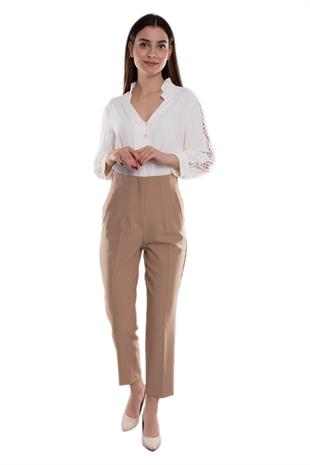 70125 Beli Pensli Yüksek Bel Kumaş Pantolon