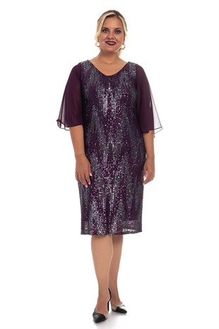 7019 BB Tül Kol Pulpayet Kısa Elbise