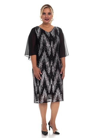 7019 BB Tül Kol Pulpayet Kısa Elbise