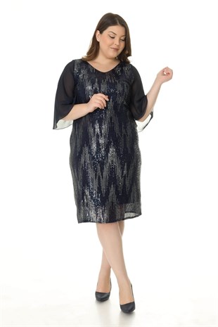 7019 BB Tül Kol Pulpayet Kısa Elbise