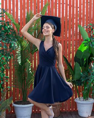 7027 Büyük Beden Kruvaze Yaka Kısa Simli Çan Etek Elbise