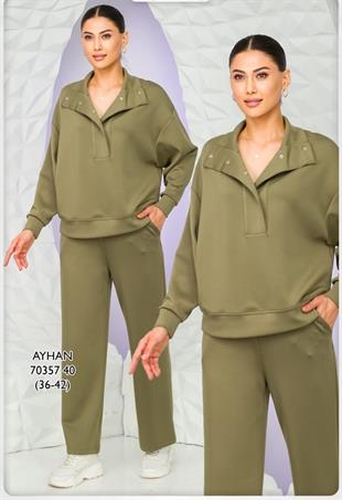 70357 Dik Yaka Çıtçıtlı Sweat Beli Lastikli Eşofman Takım