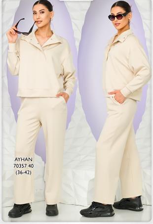 70357 Dik Yaka Çıtçıtlı Sweat Beli Lastikli Eşofman Takım