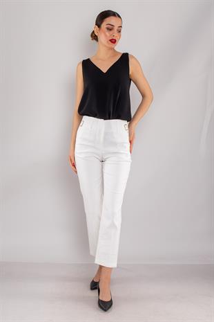 70571 Pensli Beli Toka Detay Pamuk Kadın Pantolon