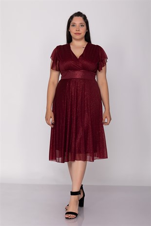 7065 Büyük Beden Kruv.Yaka Sim Kumaş Kısa Elbise