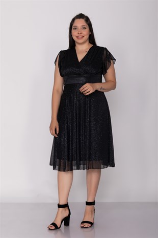 7065 Büyük Beden Kruv.Yaka Sim Kumaş Kısa Elbise