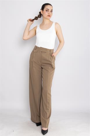 70738 Kemer Agraflı Detaylı Pileli Palazzo Pantolon