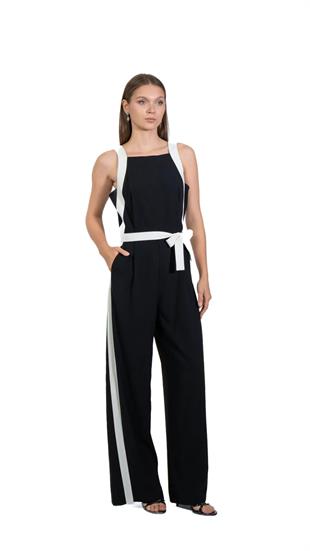 71220 Halter Yaka Krep Kuşaklı İki Renkli Tulum