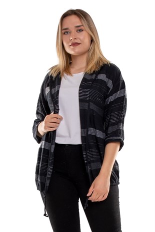 71352 Kapşonlu Kendinden Desenli Pamuk Keten Ceket