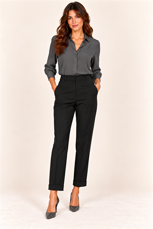 71549 Duble Paça Tencel Pamuklu İnce Fitilli Pantolon