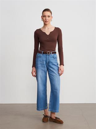 72298 Bol Paça Kemerli Mom Tencel Kot Pantolon
