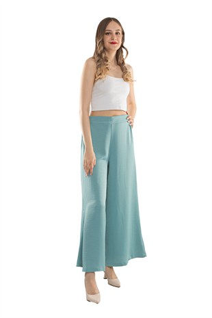 7265 Beli Lastikli Bol Paça Kristal Kumaş Kadın Pantolon