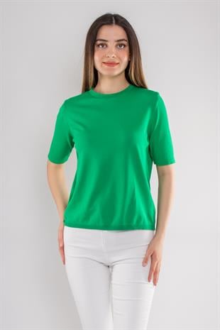 731 Bisiklet Yaka Arka Damlı Kısa Kol Merserize Triko