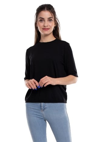 731 Bisiklet Yaka Arka Damlı Kısa Kol Merserize Triko