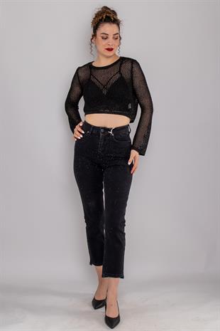 7394-1 Elis Serpme Taşlı Ultra YüksekBel Kot Pantolon