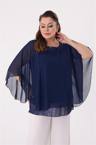 749 Pelerin Detay Pulpayet İşlemeli Tunik