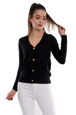 750 Gold Düğmeli Kısa Kadın Triko Hırka