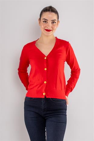 750 Gold Düğmeli Kısa Kadın Triko Hırka