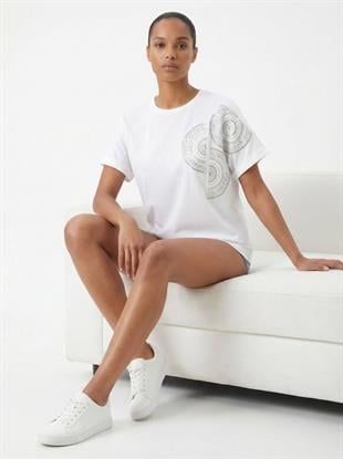 7568 Omuz Boncuklu Mandala Desen Kısa Kol Tshirt