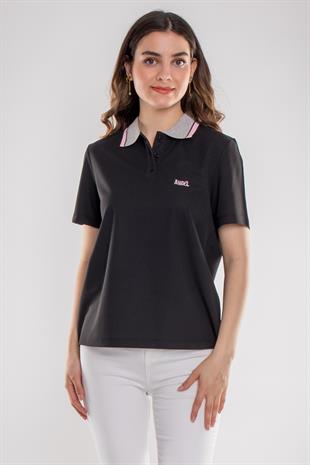 75815 Polo Yaka Düğmeli Kısa Kollu Pamuk Kadın Tshirt