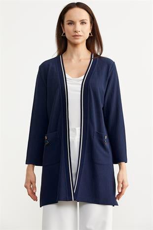 75986 Triko Şeritli Büyük Beden Ceket