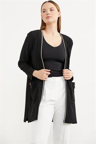 75986 Triko Şeritli Büyük Beden Ceket