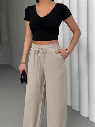 7636 Palazzo Beli Lastikli Bol Paça Pantolon