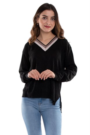 765 Vyaka İki Renk Özel Simli Merserize Kadın Kazak