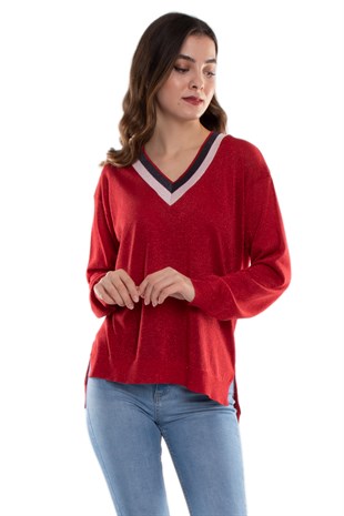 765 Vyaka İki Renk Özel Simli Merserize Kadın Kazak