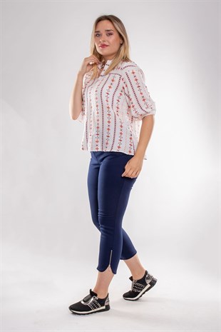 77233 Büyük Beden Paça Fermuarlı İnce Kot Kadın Pantolon