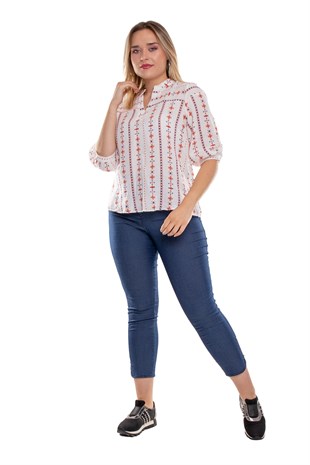 77233 Büyük Beden Paça Fermuarlı İnce Kot Kadın Pantolon