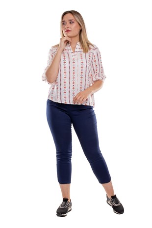 77233 Büyük Beden Paça Fermuarlı İnce Kot Kadın Pantolon