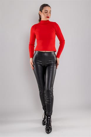 7866 Fermuarlı Deri İçi Şardonlu Tayt Pantolon