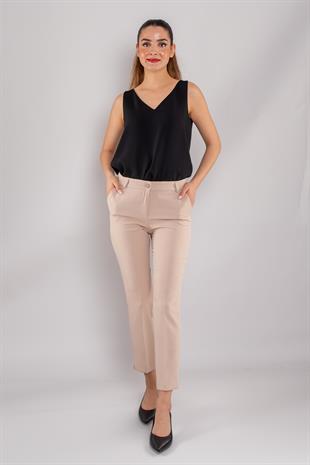 79300 Paça Yırtmaçlı Krep Kumaş Kadın Pantolon