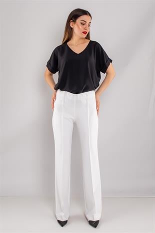 79387 Yandan Gizli Fermuar İspanyol Çımalı Krep Kumaş Kadın Pantolon