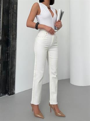 7977 Straighcut Gold Şerit Taşlı Pamuklu Pantolon