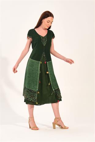 8033 Vyaka Kısa Kol Eteği Parçalı Oya İşleme Otantik Elbise