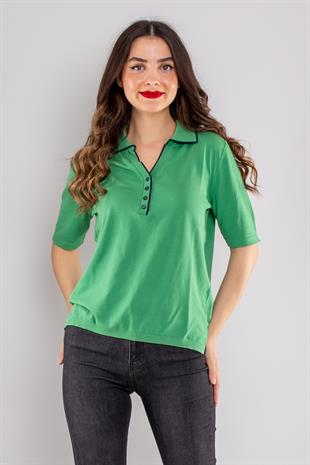 804 Polo Yaka Özel Düğmeli Merserize Triko