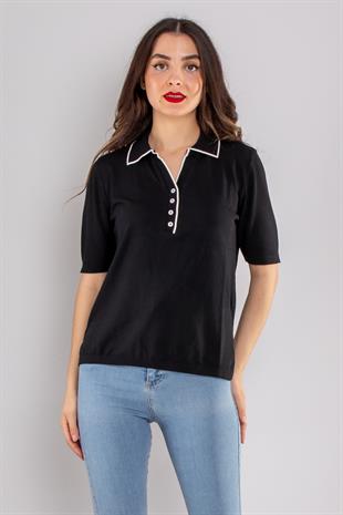 804 Polo Yaka Özel Düğmeli Merserize Triko