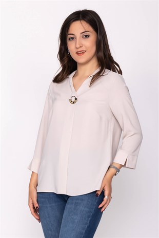 81285 Broşlu Truvakar Kol Krep Bluz