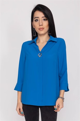81285 Broşlu Truvakar Kol Krep Bluz