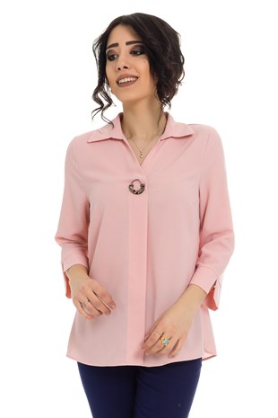 81285 Broşlu Truvakar Kol Krep Bluz