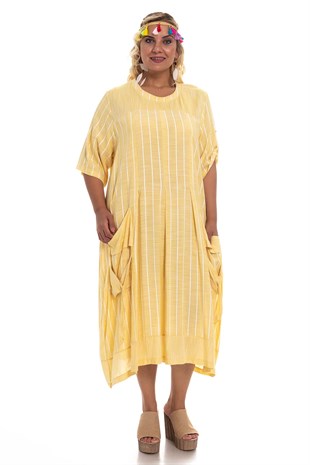 8136 Çizgili Cepli Viscon Elbise