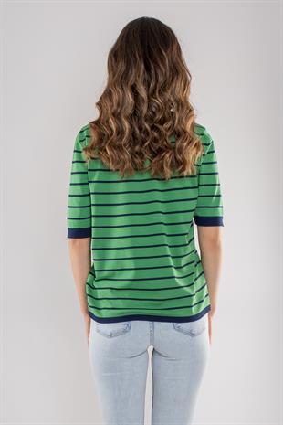 814 Bisiklet Yaka Çizgili Kısa Kol İki Renkli Merserize Kadın Triko